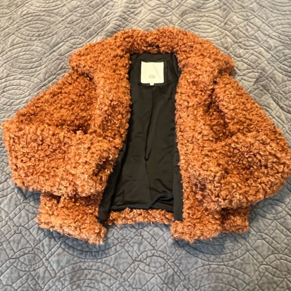 ASOS River Island‎ Borg Teddy Jacket Brown Sherpa Fluffy Size Medium Pockets